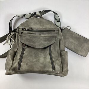 SHRRIE Women's Fashionable Backpack With Purse Gray Faux Leather